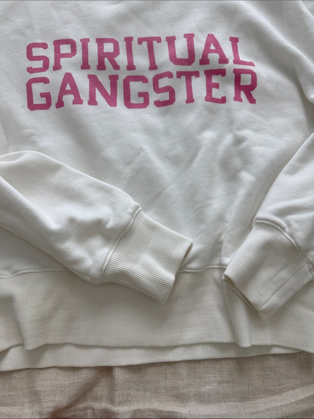 Spiritual Gangster White Crewneck Sweatshirt with Pink Logo Oversized - Picture 4 of 4